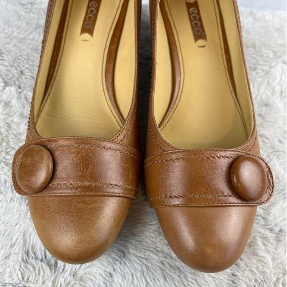 Ecco Durango Slip On Wedge Shoes Almond Toe Whiskey Leather Size 39 Comfort - Picture 9 of 10